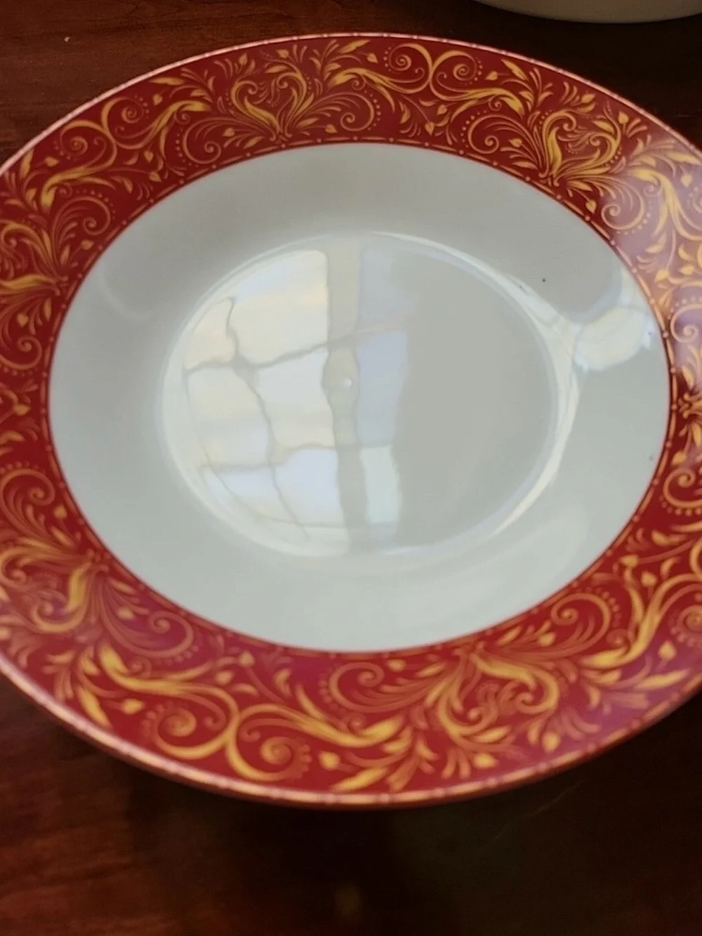 #2165*Vintage Red/Gold Swirl Rim Porcelain Dinner Plate - Elegant Home Dining